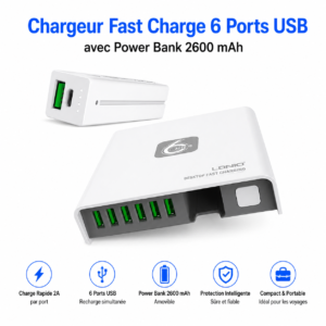 Chargeur USB 2A avec batterie externe 2600 mAh