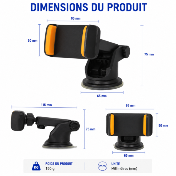 Support 360° pour Huawei Samsung iPhone et GPS avec ventouse