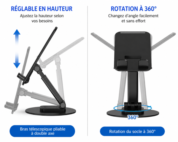 Support réglable pour smartphone et tablette compatible iPhone et Android