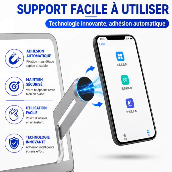 Support multitâche de smartphone magnétique en aluminium compatible MagSafe