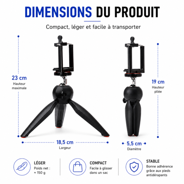 Trépied Candc 360° en métal pour smartphone et appareil photo