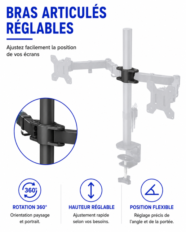 Support de moniteur réglable avec rotation 360°