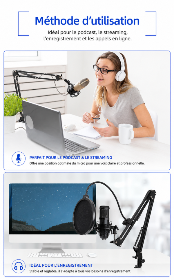Support microphone professionnel réglable