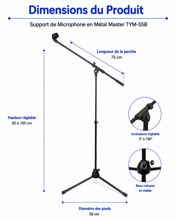 Support microphone universel pour studio