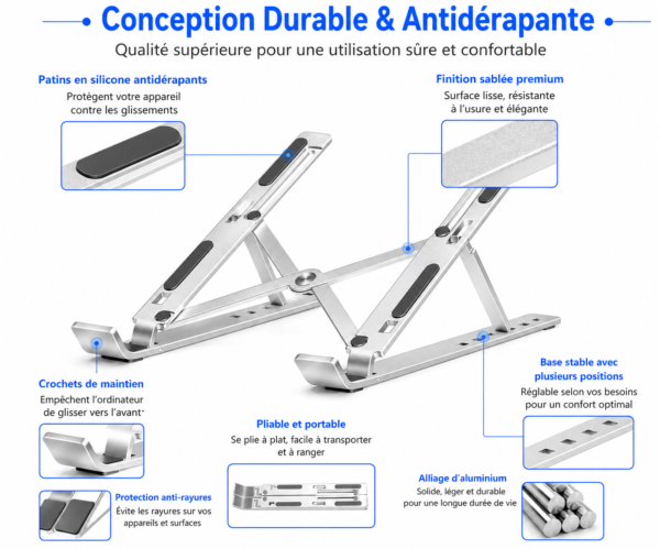 Support laptop en aluminium pour PC 10 à 15,6 pouces