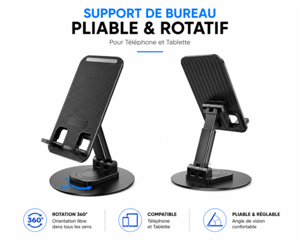 Support de bureau en aluminium pour téléphone et iPad