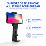 Support smartphone avec pince de fixation pour bureau et lit