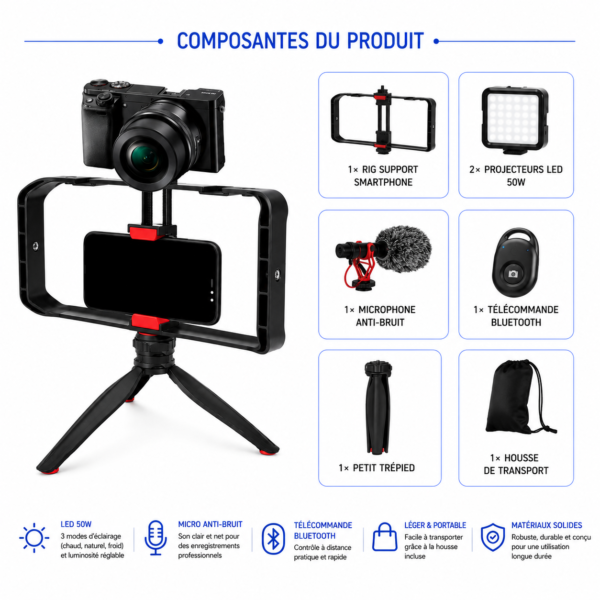 Kit créateur de contenu avec éclairage vidéo professionnel