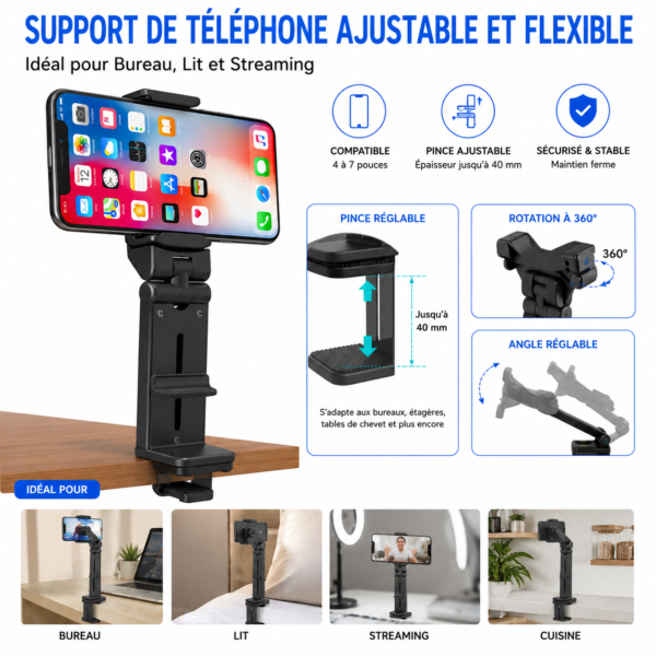 Bras flexible 360 degrés pour téléphone Android et iPhone