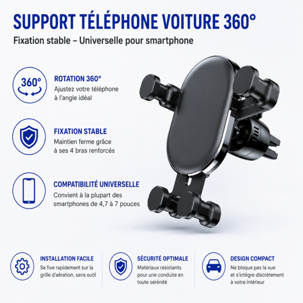 Support GPS voiture avec fixation sur prise d'air