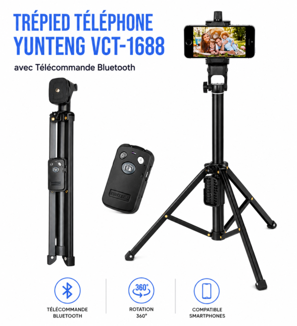 Support smartphone et caméra Yunteng VCT1688 réglable 134 cm