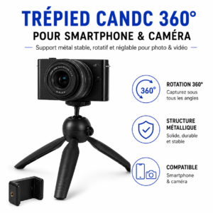Support photo vidéo Candc avec tête rotative 360 degrés