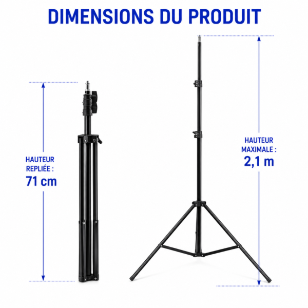 Support professionnel en aluminium compatible Ring Light et caméra