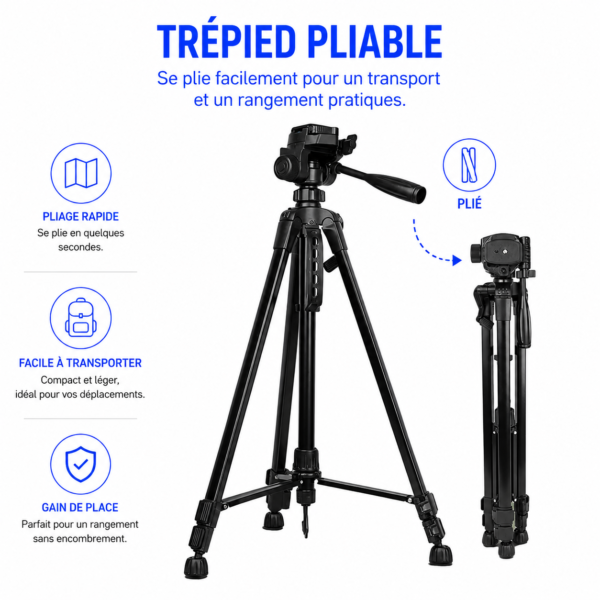Trépied photo vidéo compatible Android iPhone et appareil photo