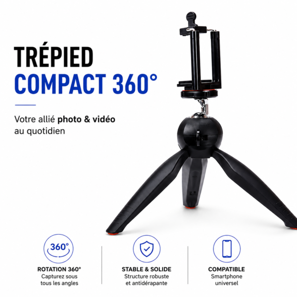 Trépied professionnel compatible smartphone, caméra et Ring Light