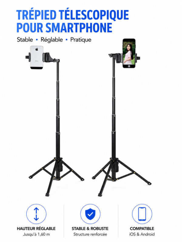 Trépied photo vidéo compact avec télécommande Bluetooth