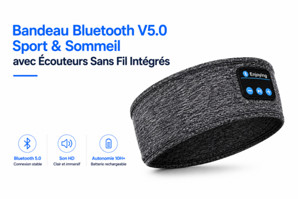 Bandeau Bluetooth V5.0 Sport & Sommeil avec Écouteurs Sans Fil Intégrés