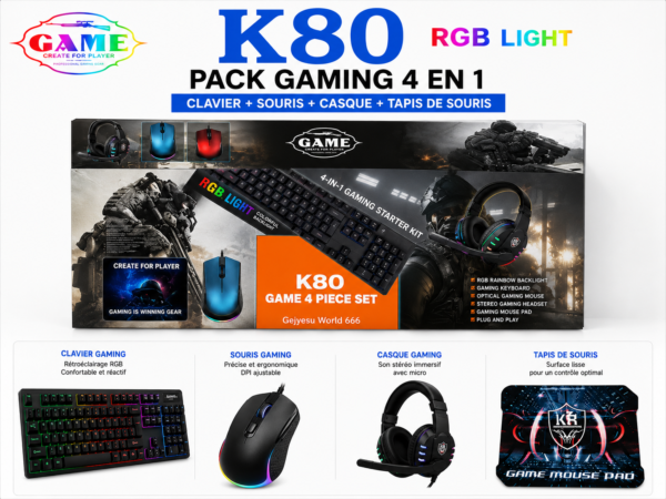 Clavier souris casque et tapis gaming