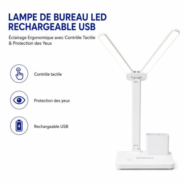 Lampe de bureau LED rechargeable USB avec contrôle tactile et protection des yeux