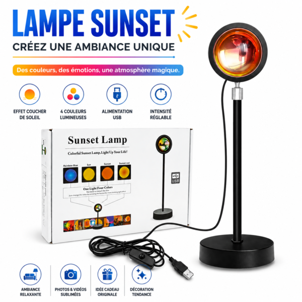 Sunset Lamp LED avec effet coucher de soleil réaliste pour décoration intérieure