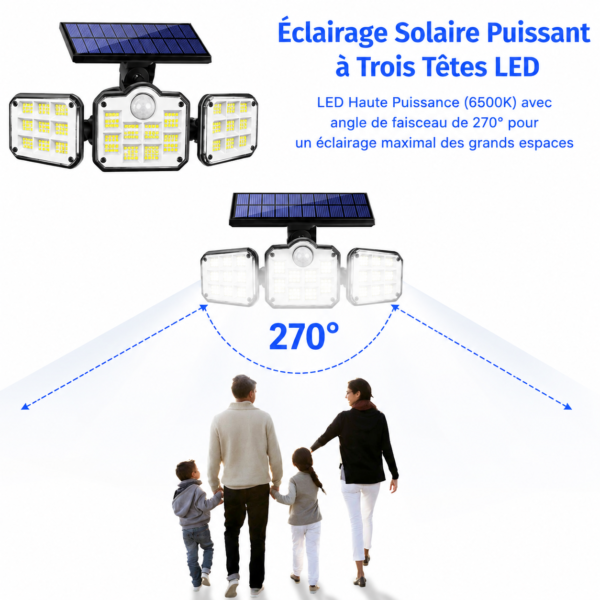 Lampe solaire trois têtes pour terrasse