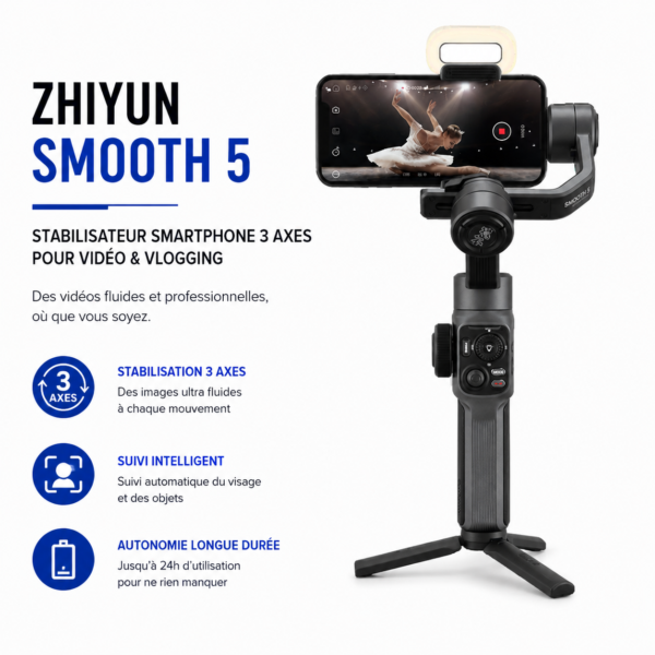 Gimbal Zhiyun Smooth 5 pour TikTok YouTube et Vlog