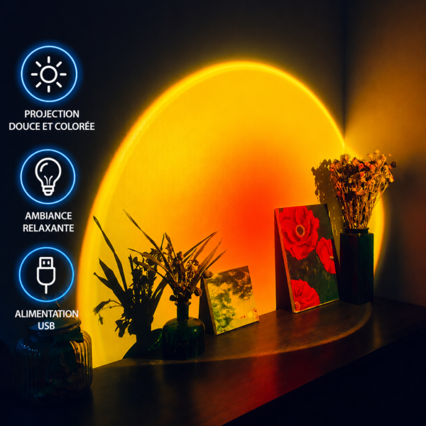 Sunset Lamp LED USB avec rotation 180 degrés et projection multicolore