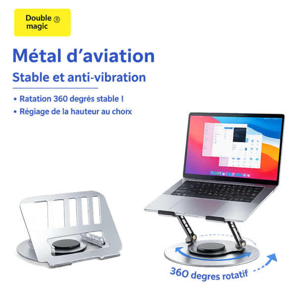 Rehausseur d'ordinateur portable avec rotation 360° et hauteur réglable