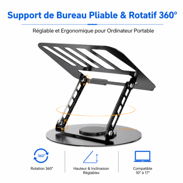 Support PC portable pliable pour bureau et télétravail