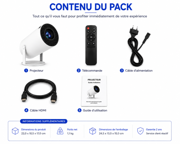 Vidéoprojecteur intelligent portable compatible 4K pour home cinéma