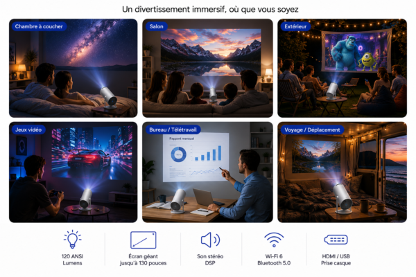 Projecteur portable intelligent pour films présentations et streaming
