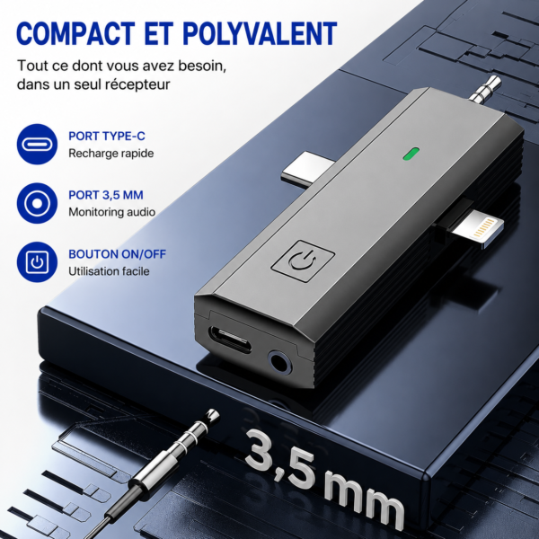 Micro cravate professionnel Q8 avec transmission 2.4 GHz stable