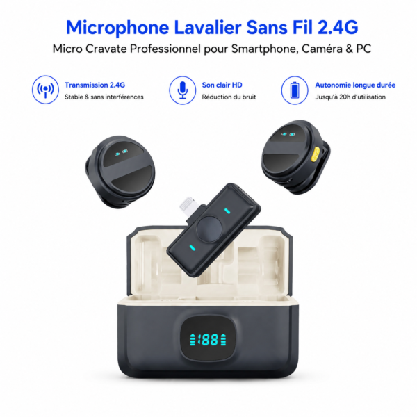 Microphone Lavalier 2.4G pour TikTok YouTube et podcast