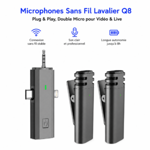 Double microphone Lavalier Q8 pour TikTok YouTube et podcast