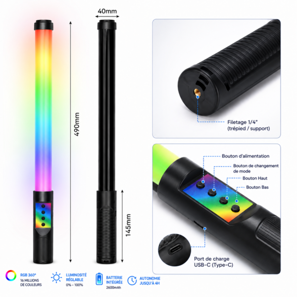 light wand RGB professionnelle pour TikTok YouTube