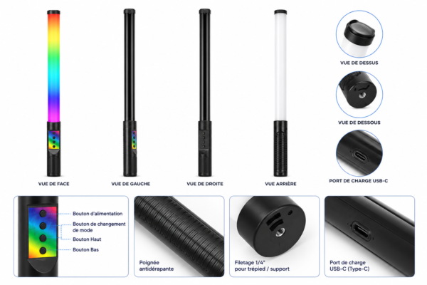 baguette lumineuse LED pour streaming et podcast