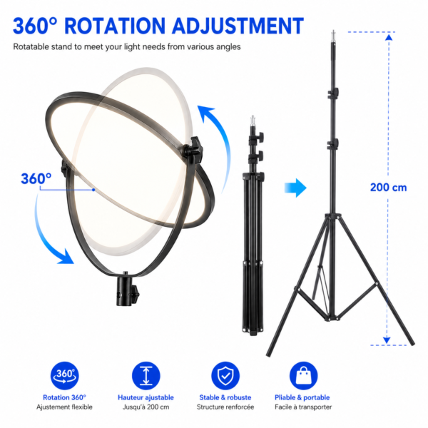 éclairage studio photo vidéo avec panneau LED circulaire