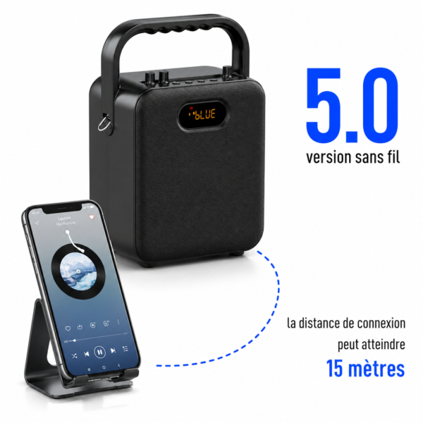Enceinte karaoké rechargeable avec Bluetooth 5.0 et batterie 2400 mAh