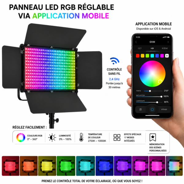 panneau LED RGB YouTube TikTok studio