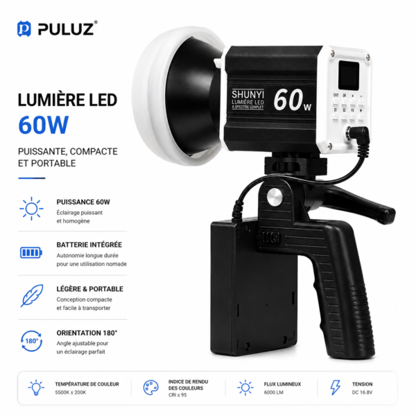 projecteur lumière vidéo professionnelle COB 60W