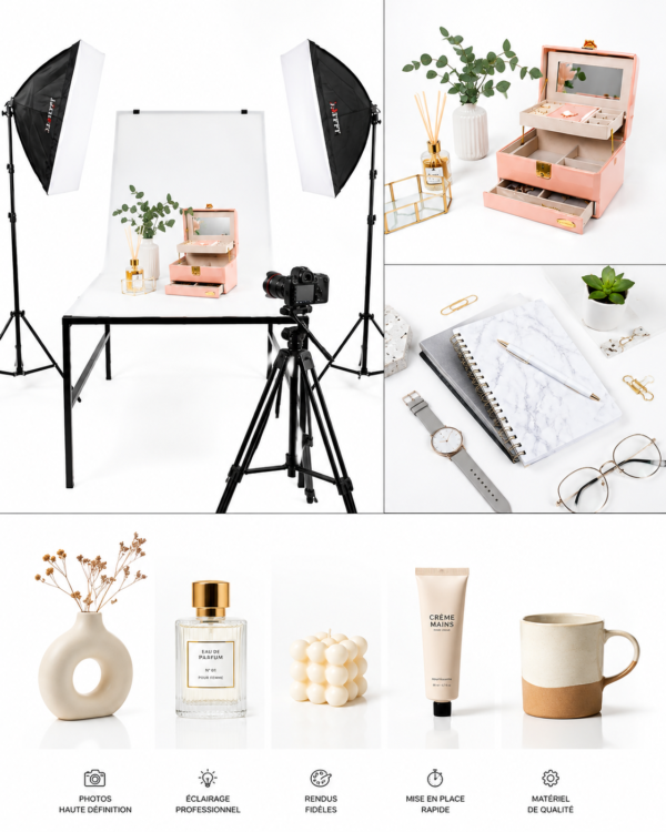 table shooting produit avec fond blanc infini