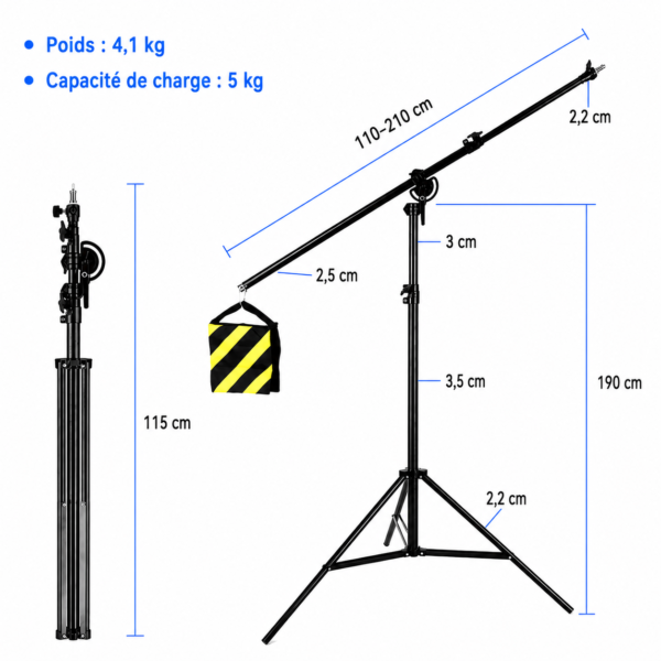 support softbox avec bras articulé professionnel