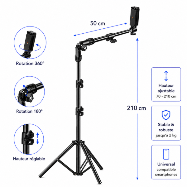 Support de téléphone portable professionnel pour photographie et vidéo mobile.