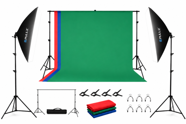 Kit éclairage studio photo Puluz avec fond vert et softbox professionnel pour photo et vidéo