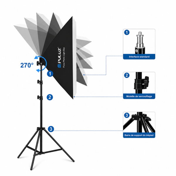 Softbox studio vidéo Puluz avec structure stable et hauteur ajustable