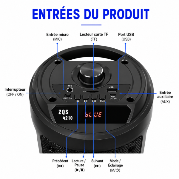 Haut-Parleur Bluetooth ZQS8229 30W avec éclairage LED RGB