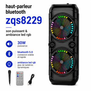 Haut-parleur 30W puissant avec télécommande et LED multicolores