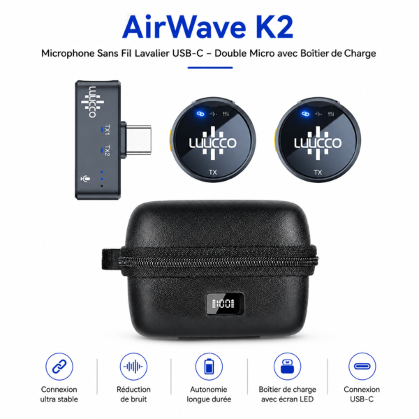 Micro cravate sans fil AirWave K2 pour Android et tablette USB-C