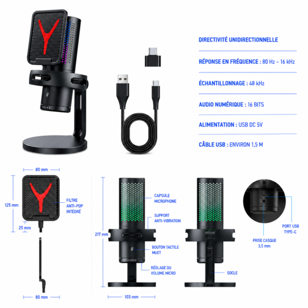 Micro professionnel RGB pour créateurs de contenu et gamers