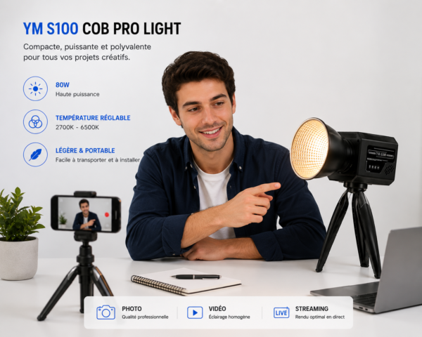 ym s100 cob pro light 80w professionnel